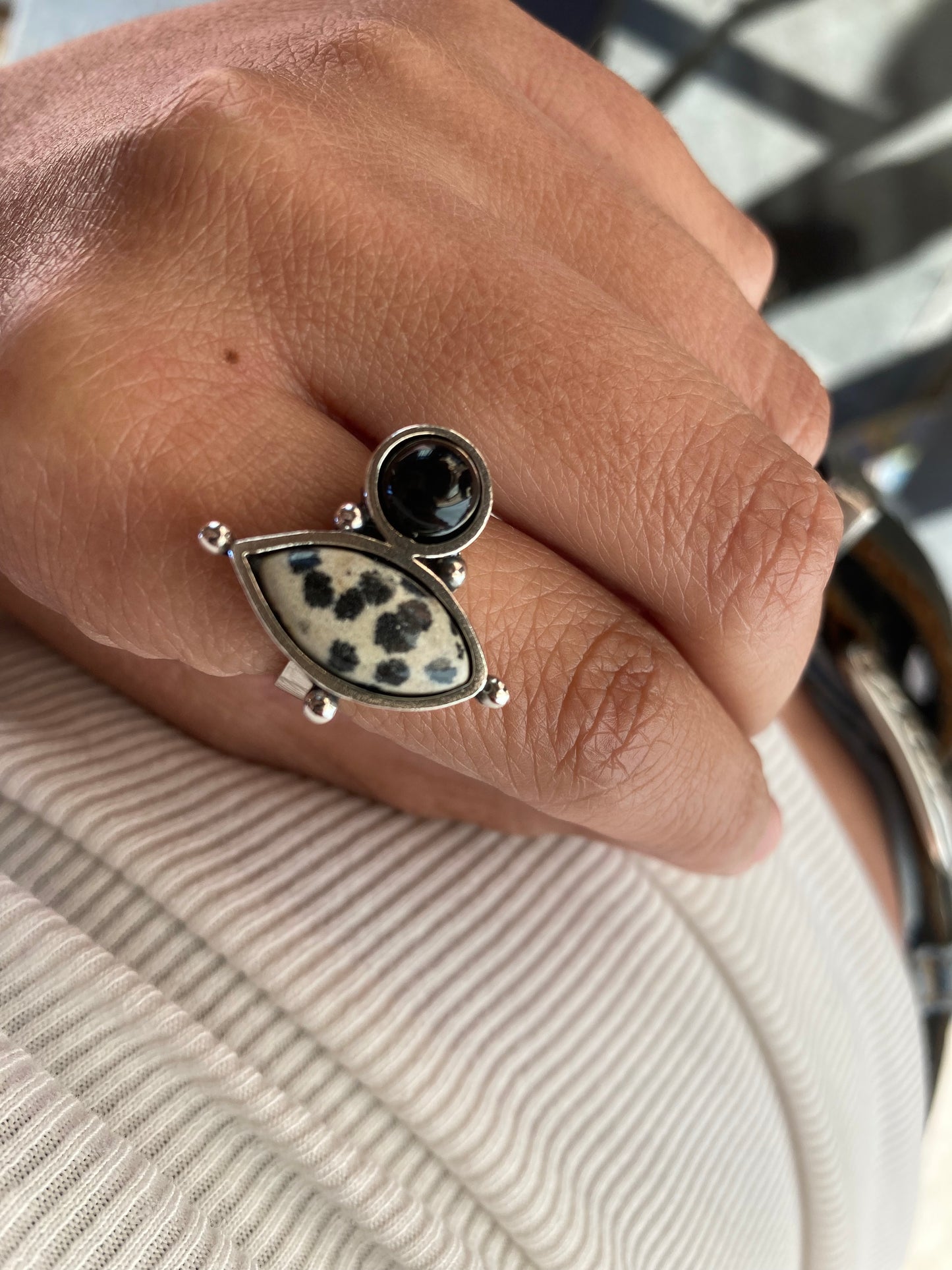 ANILLO JASPE DÁLMATA & ONIX