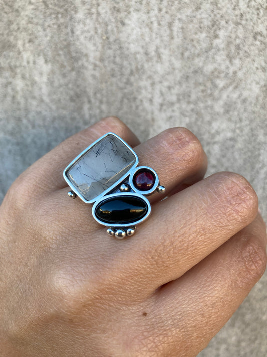 ANILLO CUARZO R/ÓNIX/GRANATE