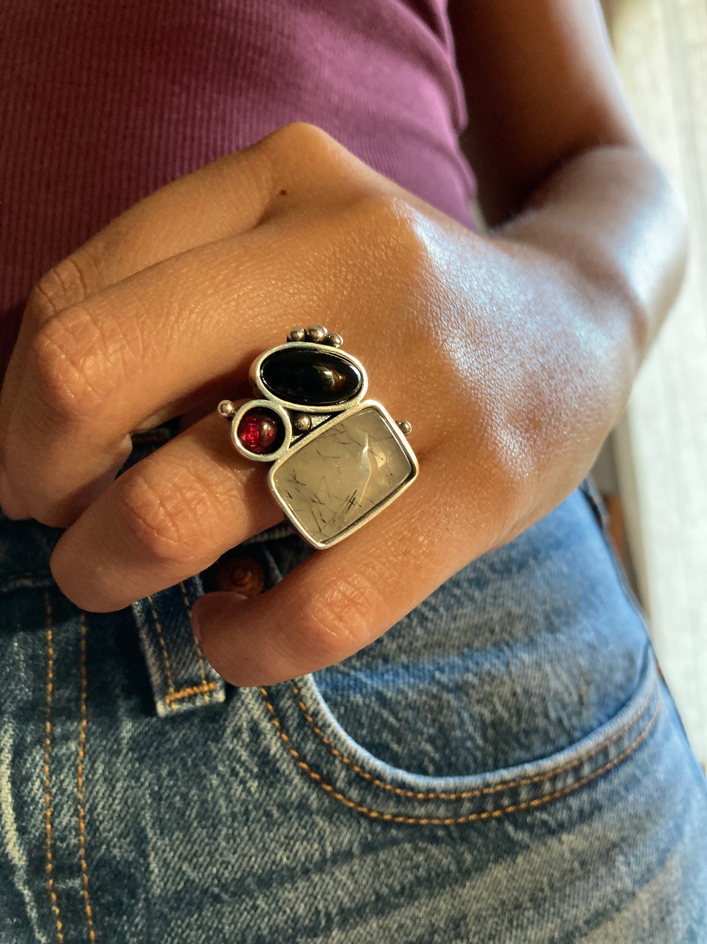 ANILLO CUARZO R/ÓNIX/GRANATE