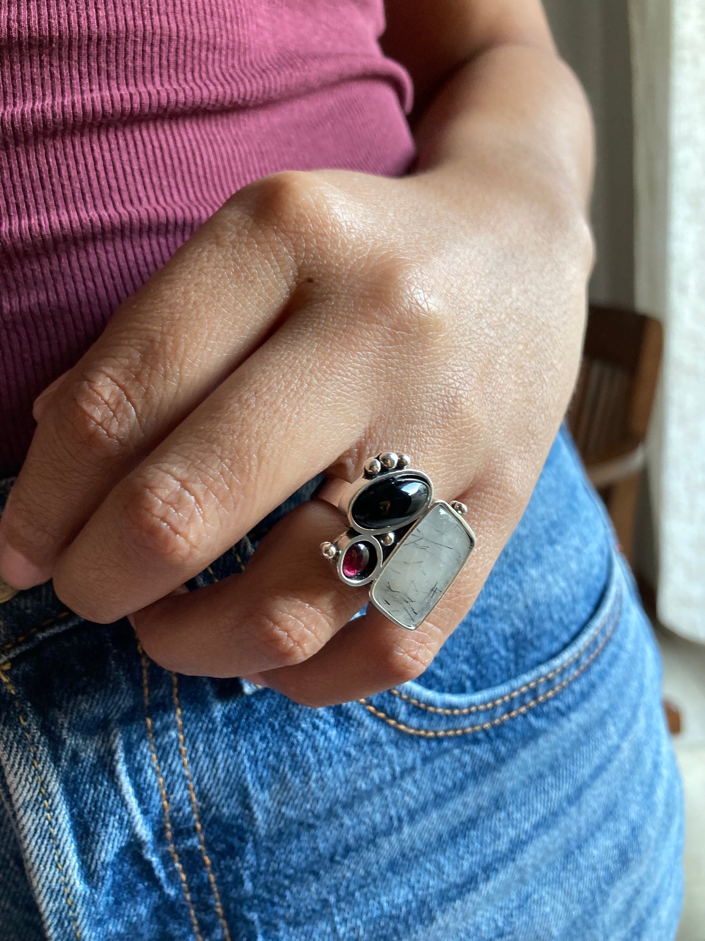 ANILLO CUARZO R/ÓNIX/GRANATE